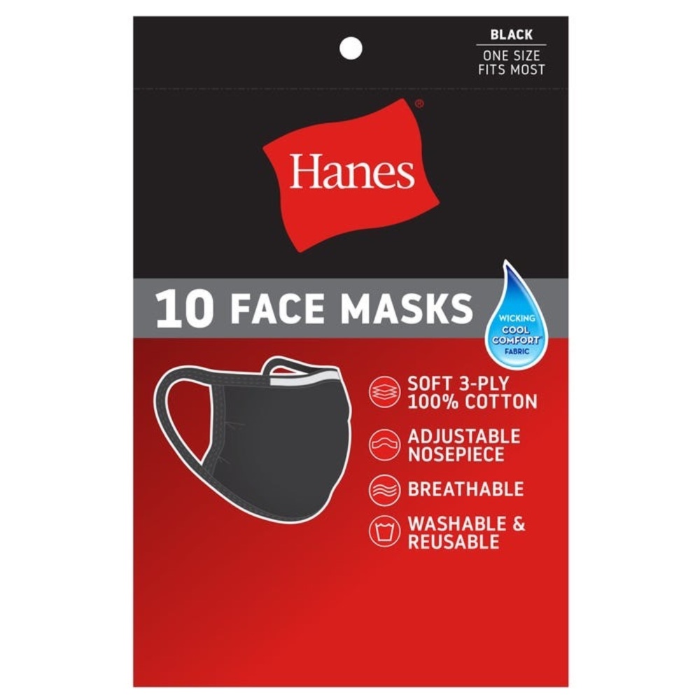Hanes Reusable Face Masks 10-pack 100% Cotton